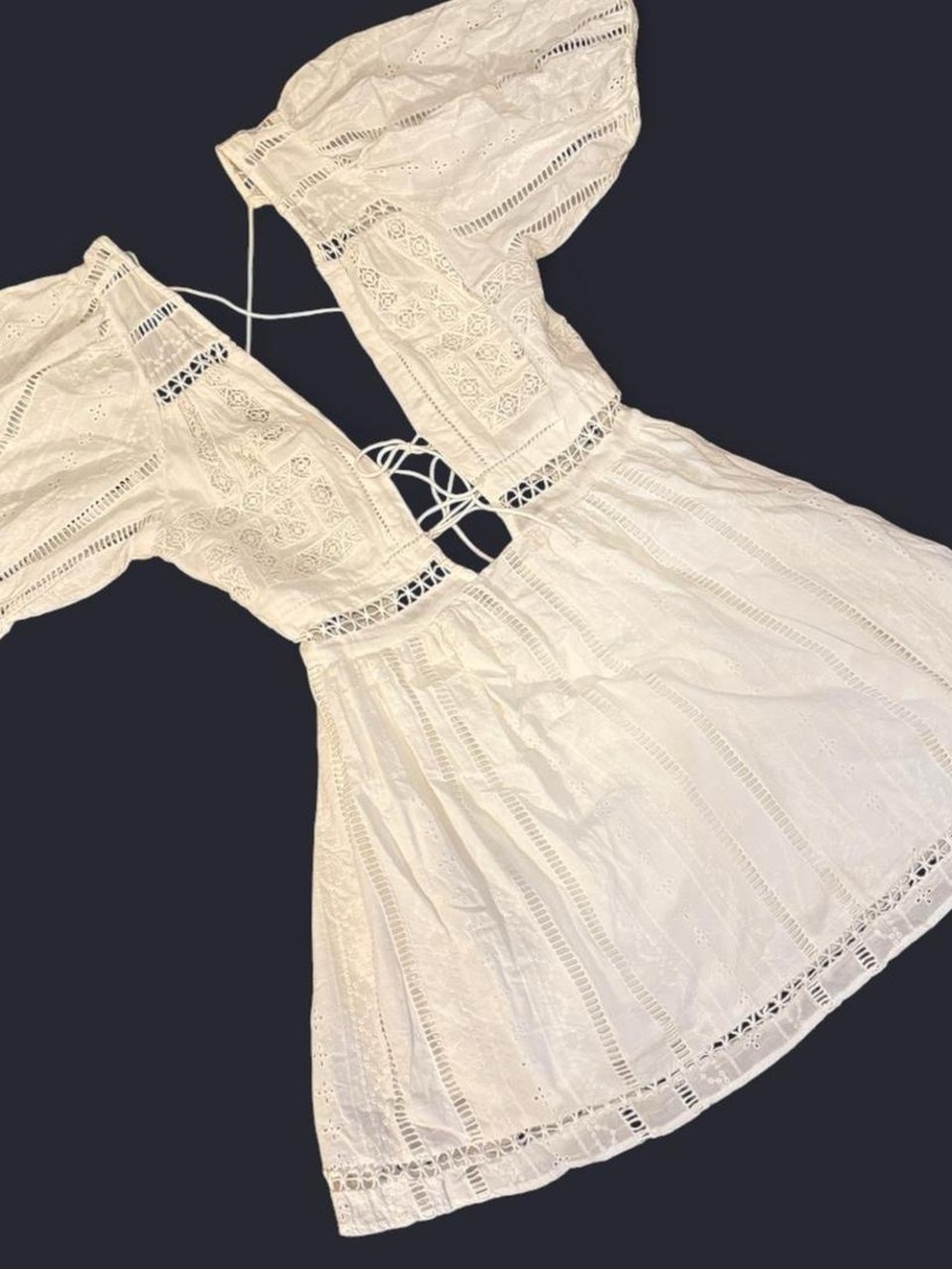 White Eyelet Lace Cutout Mini Dress